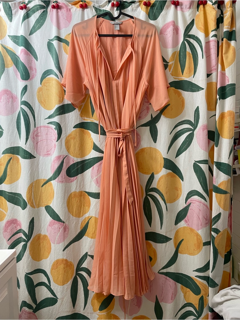 H&M Peach Pleated Maxi Wrap Dress with Sash